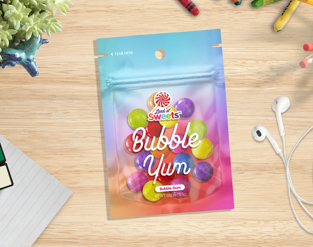 flat pouch on desk for candy gum balls
